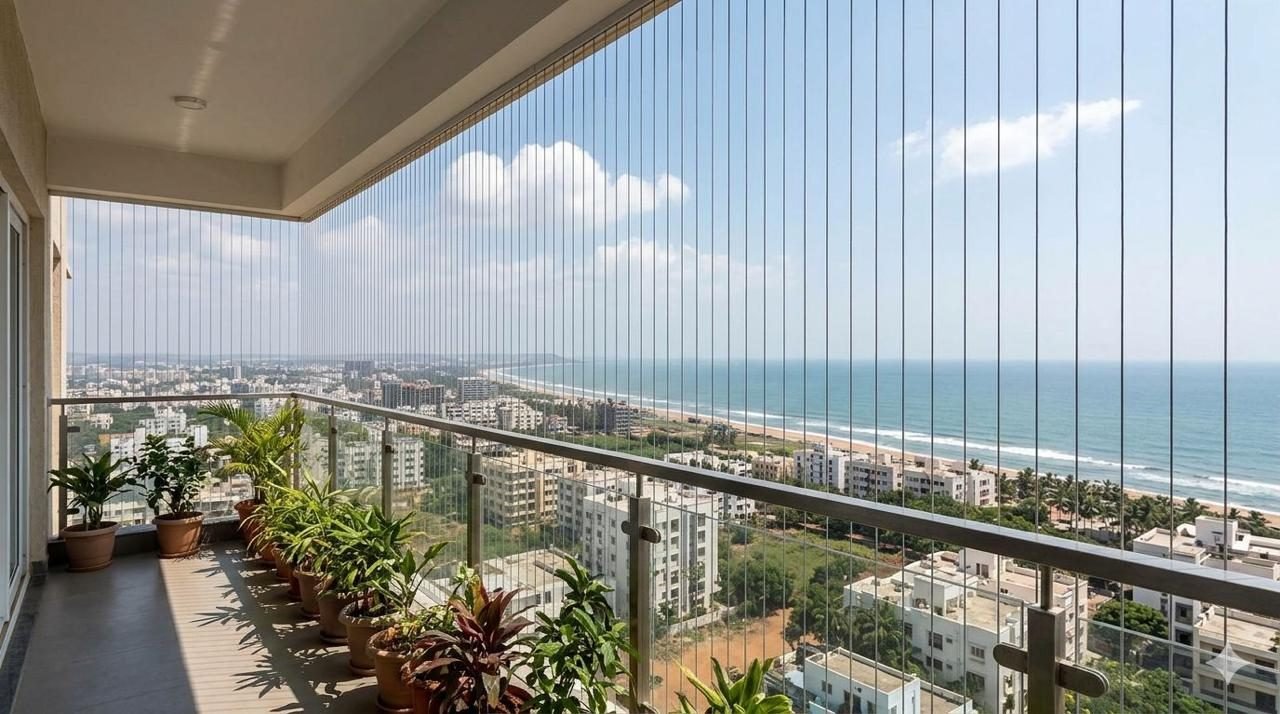 High-Rise Balcony, Invisible Grill Retrofit — Invisible Grills project by Jhansi in Banjara Hills, Hyderabad